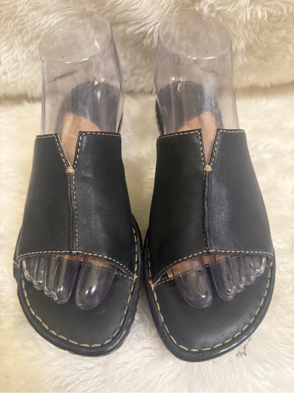 Born Black Leather Comfort Slide Sandals Size 8